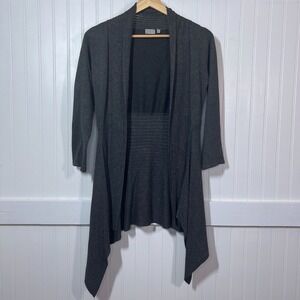 OST Gray Cardigan Draped Waterfall Cozycore Twee Goth Long Sleeve Ribbed Knit